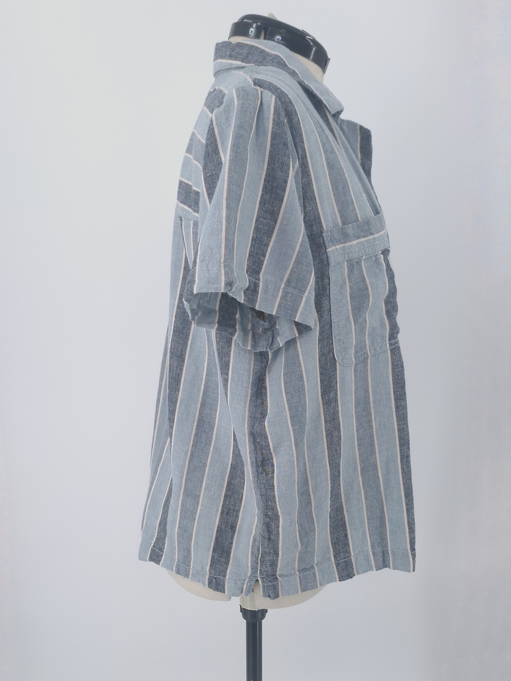 ✨Wonderly Blue & White Vertical Striped Camp Shirt Short Sleeve Button Down L✨ - Picture 7 of 13